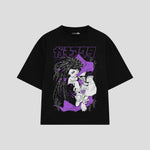 Playera streetwear premium de anime y gaming ExtraLife MX, corte boxy oversized drop shoulder heavyweight en color Deep Black y Off-White, moda urbana mexicana de culto.