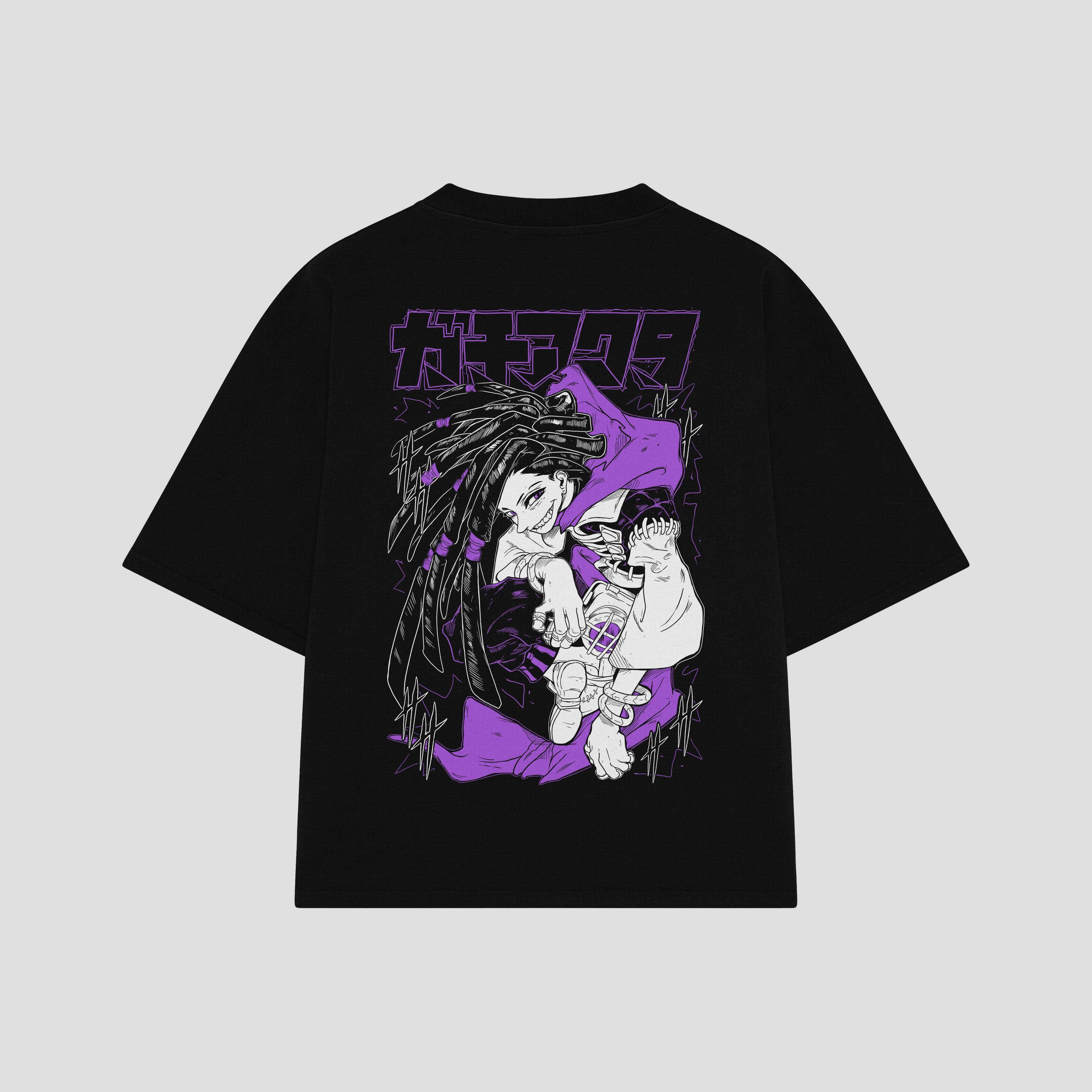 Playera streetwear premium de anime y gaming ExtraLife MX, corte boxy oversized drop shoulder heavyweight en color Deep Black y Off-White, moda urbana mexicana de culto.