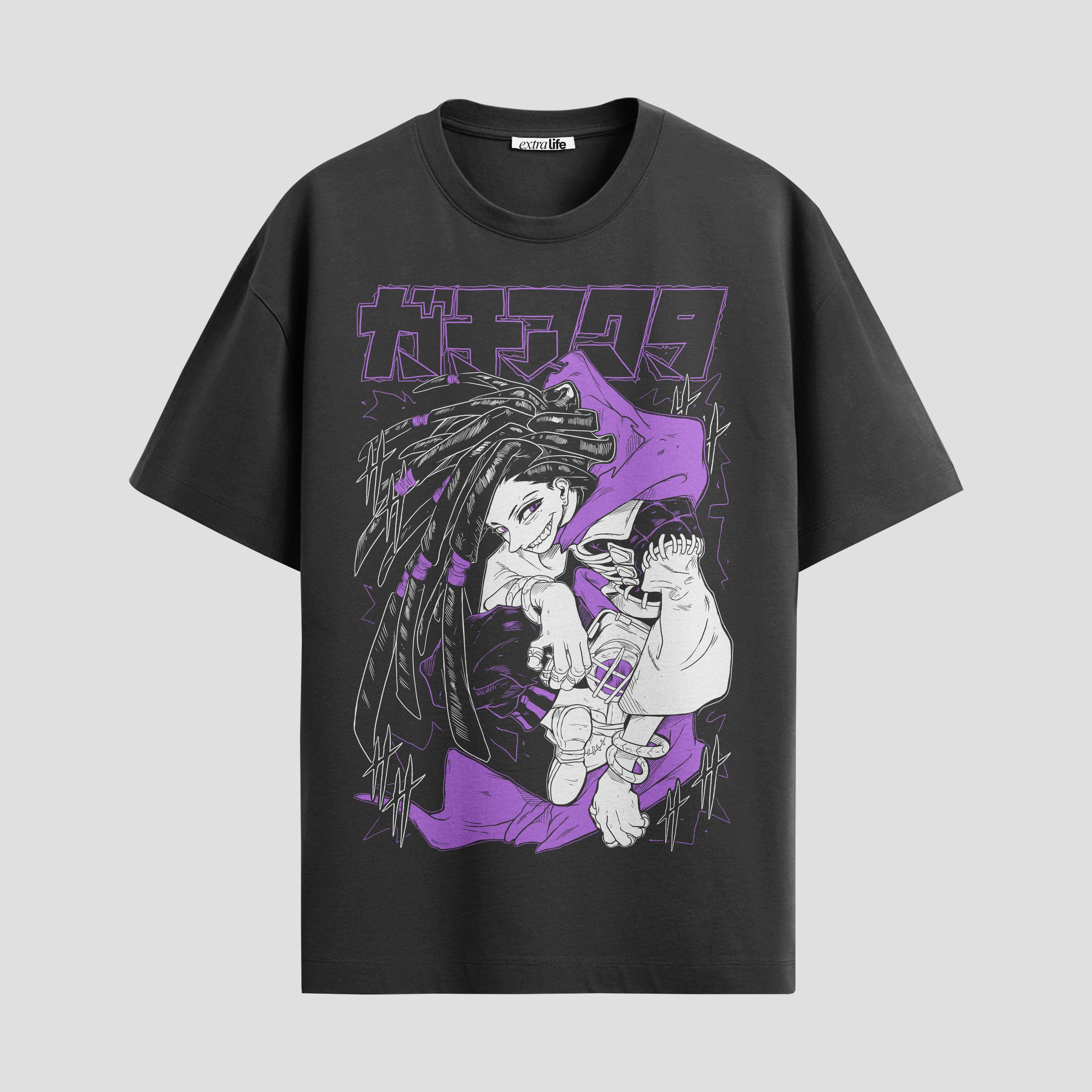 Playera urbana de anime y gaming ExtraLife MX, corte Standard Fit unisex ligero y transpirable en color Deep Black y Pure White, ropa de uso diario para gym y casual.