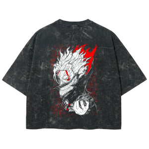 Playera streetwear premium de anime y gaming ExtraLife MX, corte boxy deluxe mineral wash heavyweight en color Acid Wash, moda urbana mexicana de culto.