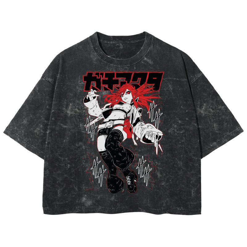 Playera streetwear premium de anime y gaming ExtraLife MX, corte boxy deluxe mineral wash heavyweight en color Acid Wash, moda urbana mexicana de culto.