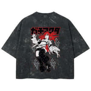 Playera streetwear premium de anime y gaming ExtraLife MX, corte boxy deluxe mineral wash heavyweight en color Acid Wash, moda urbana mexicana de culto.