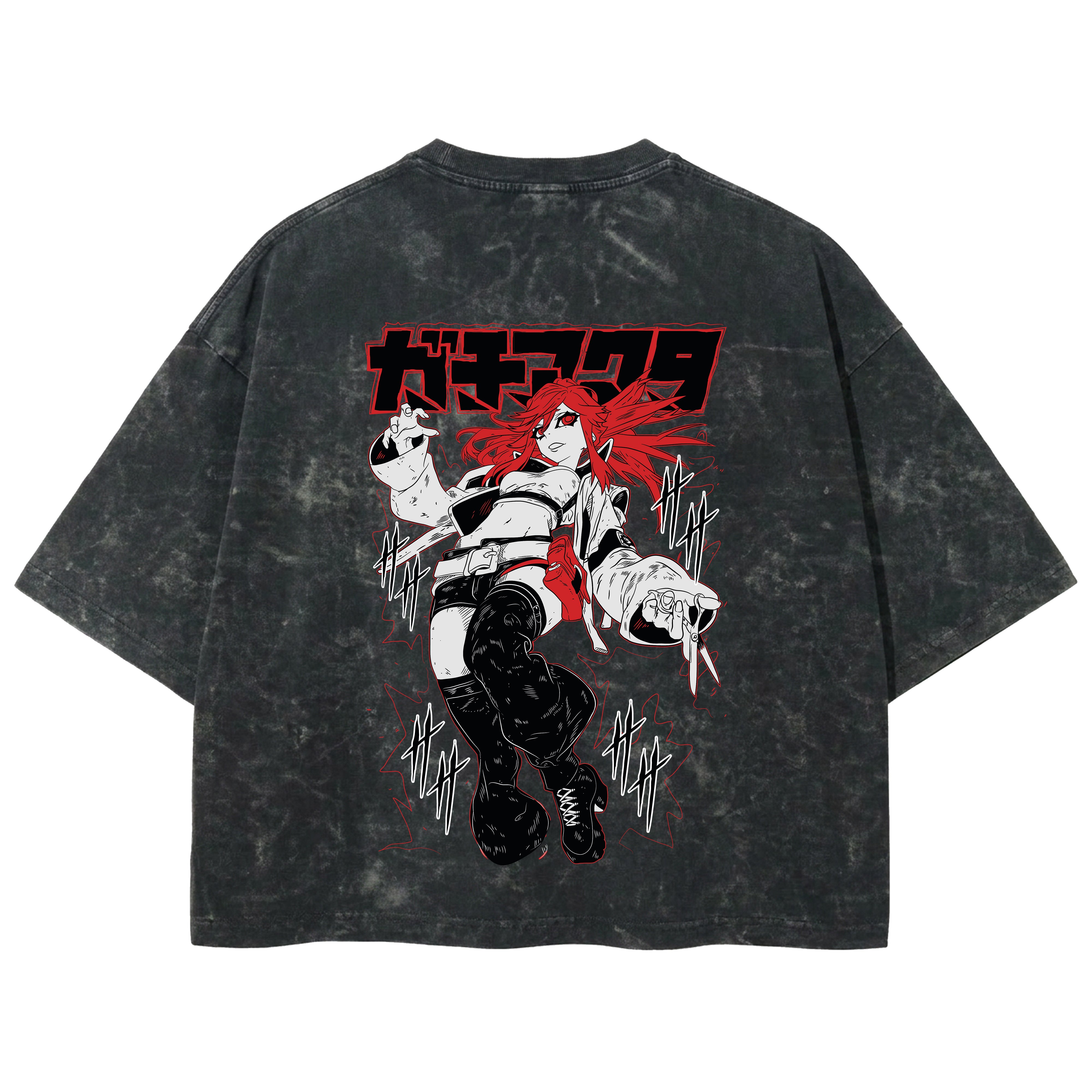 Playera streetwear premium de anime y gaming ExtraLife MX, corte boxy deluxe mineral wash heavyweight en color Acid Wash, moda urbana mexicana de culto.