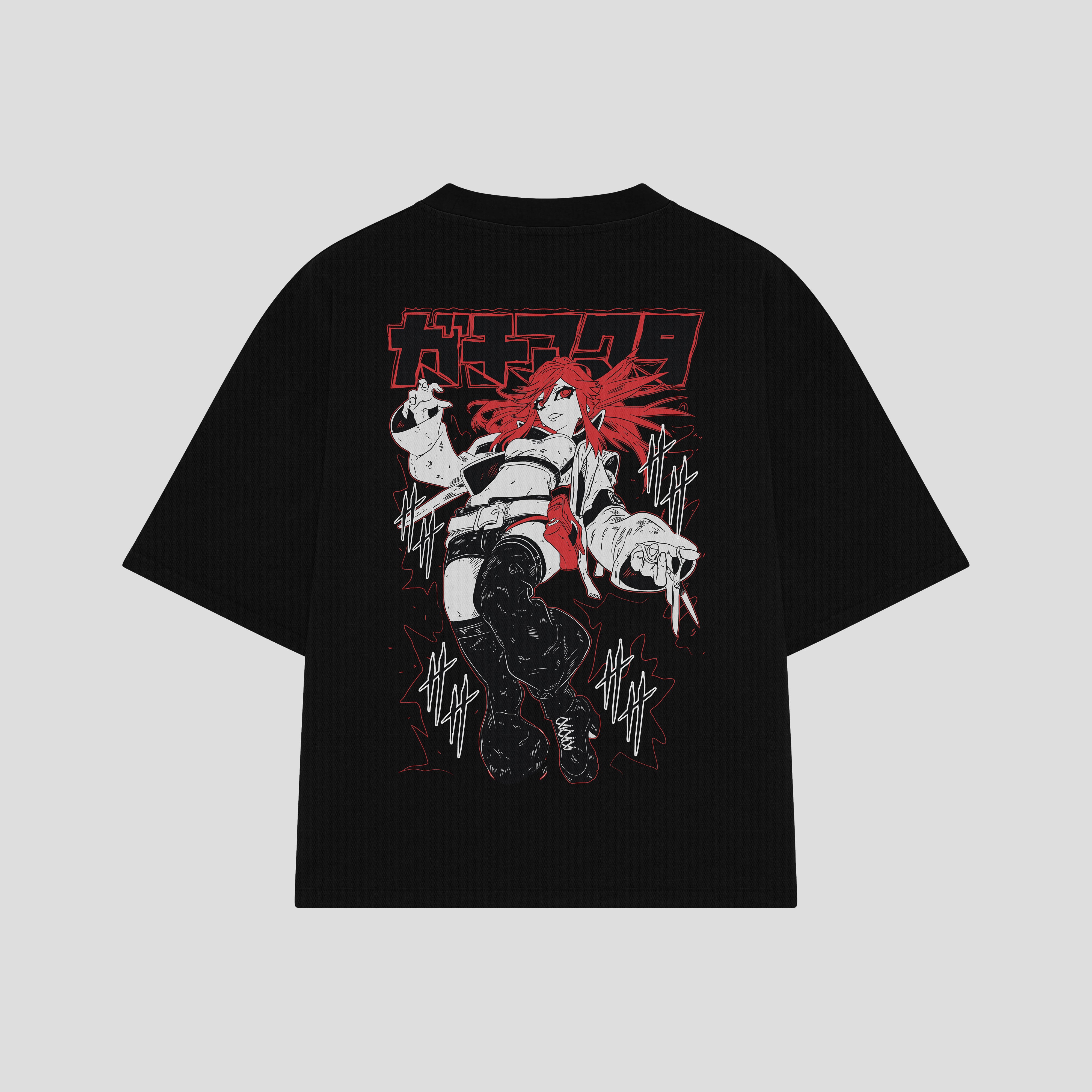 Playera streetwear premium de anime y gaming ExtraLife MX, corte boxy oversized drop shoulder heavyweight en color Deep Black y Off-White, moda urbana mexicana de culto.