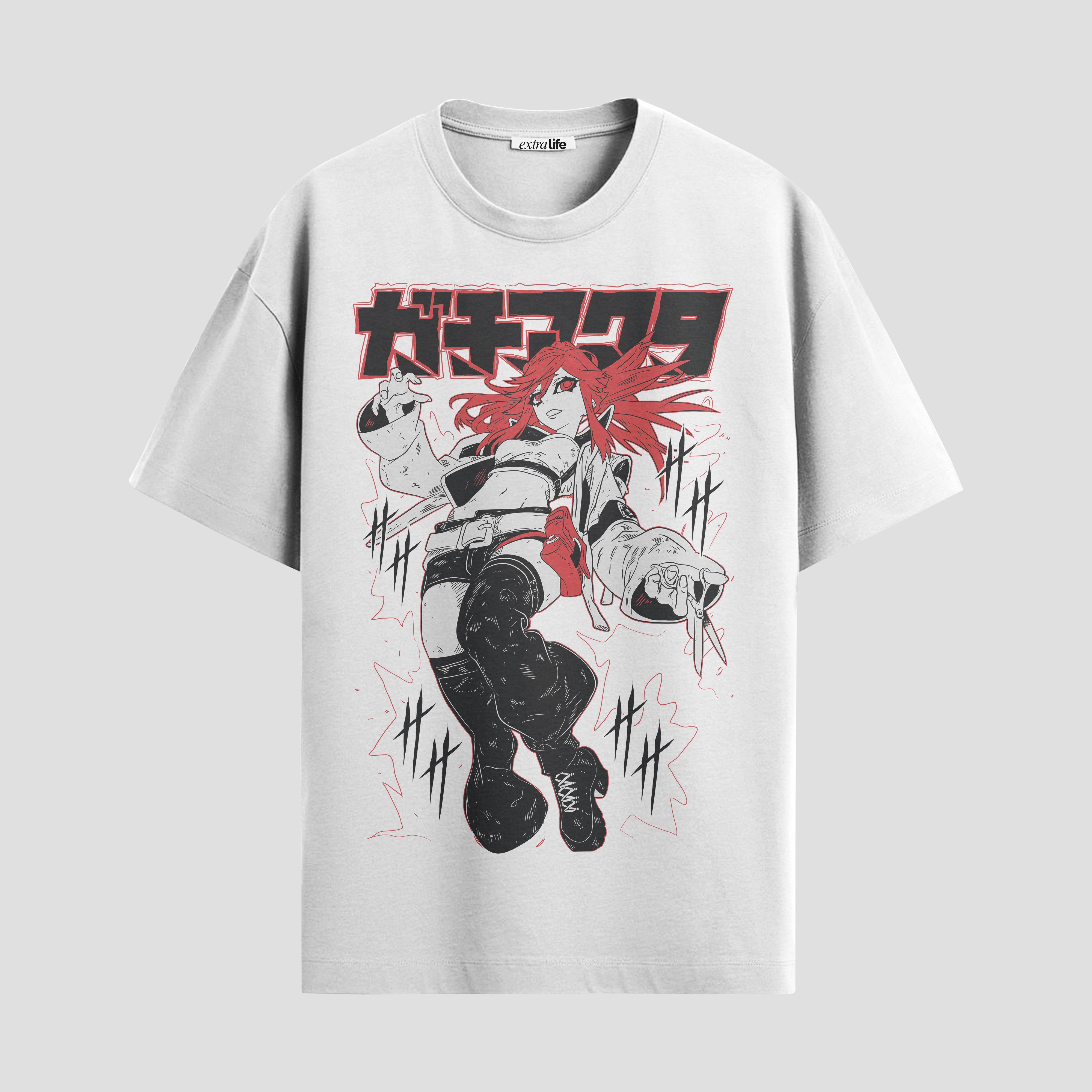 Playera urbana de anime y gaming ExtraLife MX, corte Standard Fit unisex ligero y transpirable en color Deep Black y Pure White, ropa de uso diario para gym y casual.