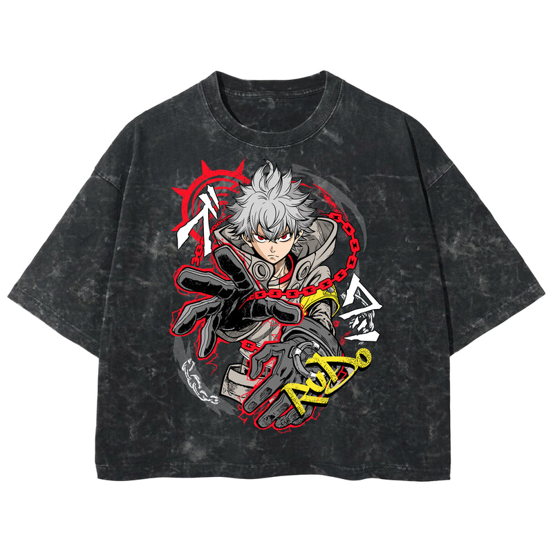 Playera streetwear premium de anime y gaming ExtraLife MX, corte boxy deluxe mineral wash heavyweight en color Acid Wash, moda urbana mexicana de culto.