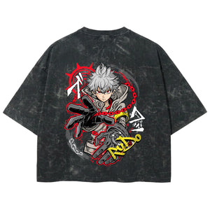 Playera streetwear premium de anime y gaming ExtraLife MX, corte boxy deluxe mineral wash heavyweight en color Acid Wash, moda urbana mexicana de culto.