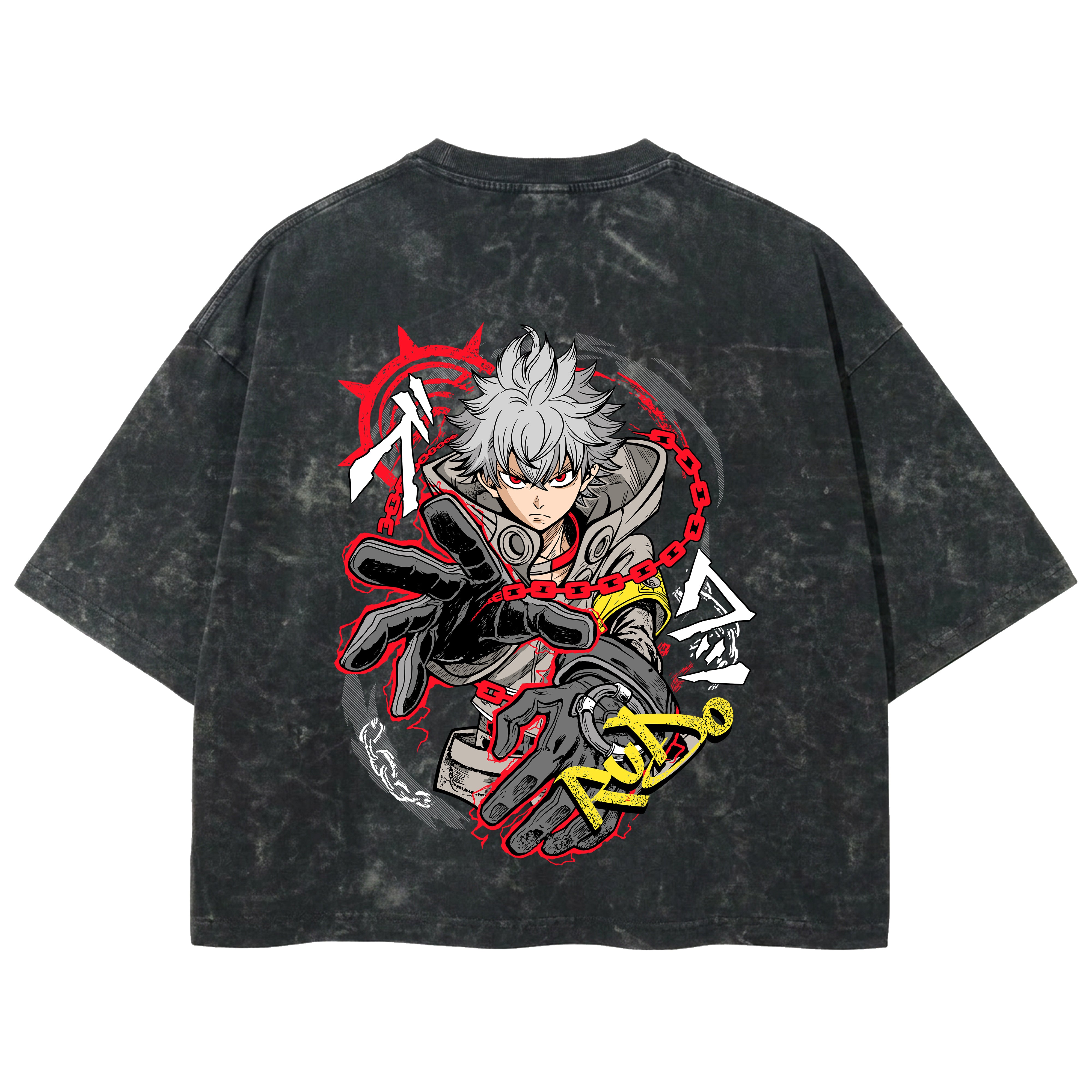 Playera streetwear premium de anime y gaming ExtraLife MX, corte boxy deluxe mineral wash heavyweight en color Acid Wash, moda urbana mexicana de culto.
