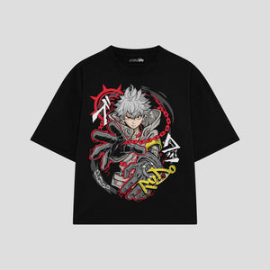 Playera streetwear premium de anime y gaming ExtraLife MX, corte boxy oversized drop shoulder heavyweight en color Deep Black y Off-White, moda urbana mexicana de culto.