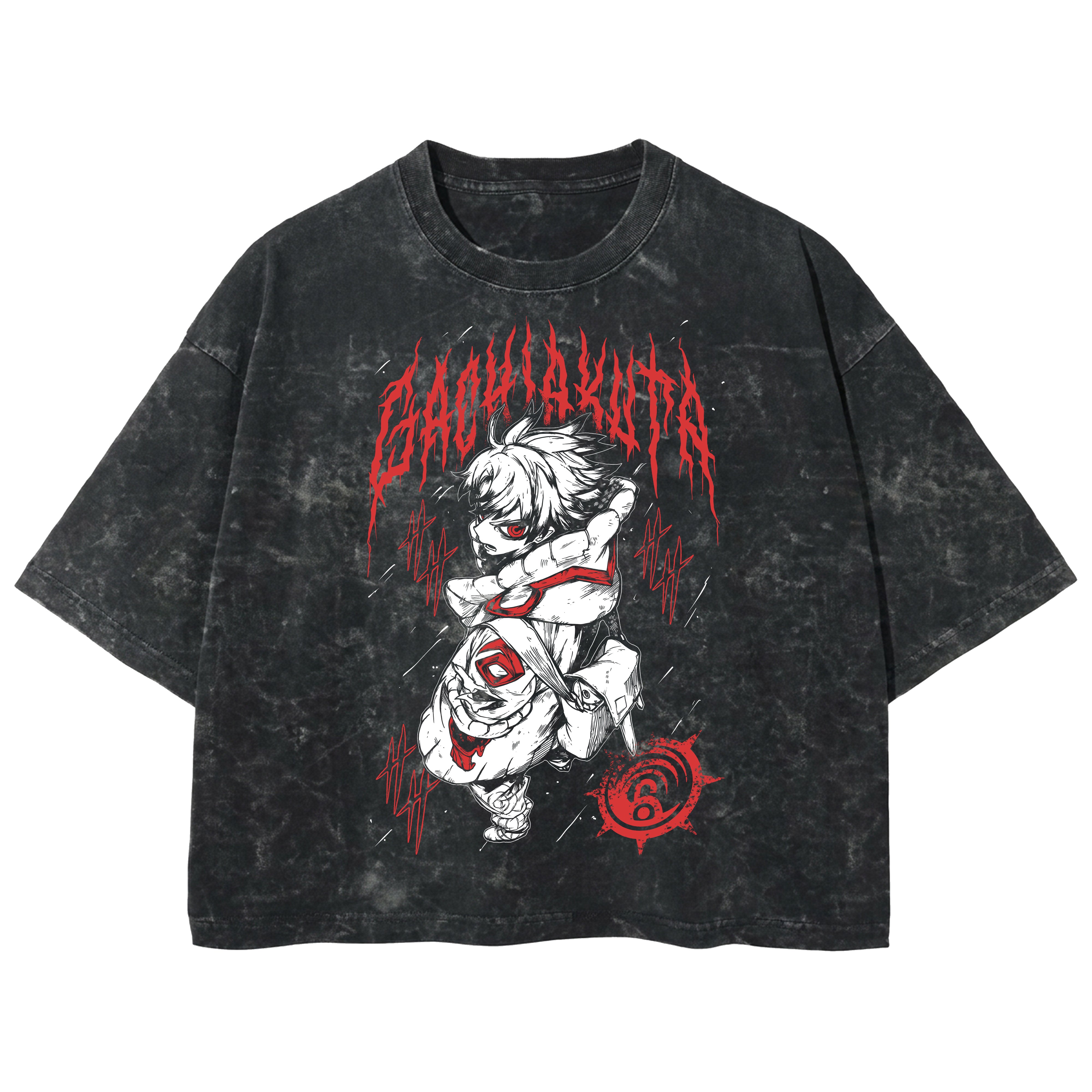 Playera streetwear premium de anime y gaming ExtraLife MX, corte boxy deluxe mineral wash heavyweight en color Acid Wash, moda urbana mexicana de culto.