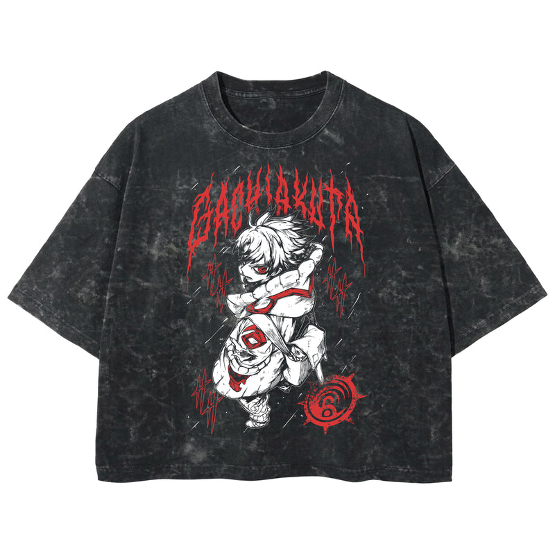 Playera streetwear premium de anime y gaming ExtraLife MX, corte boxy deluxe mineral wash heavyweight en color Acid Wash, moda urbana mexicana de culto.