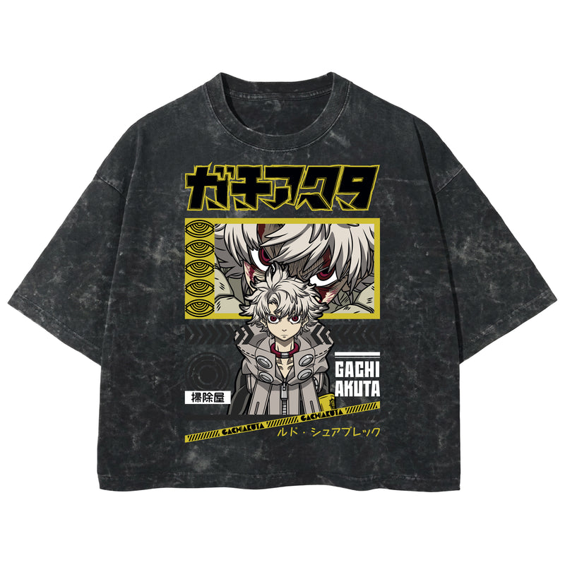 Playera streetwear premium de anime y gaming ExtraLife MX, corte boxy deluxe mineral wash heavyweight en color Acid Wash, moda urbana mexicana de culto.