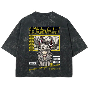 Playera streetwear premium de anime y gaming ExtraLife MX, corte boxy deluxe mineral wash heavyweight en color Acid Wash, moda urbana mexicana de culto.