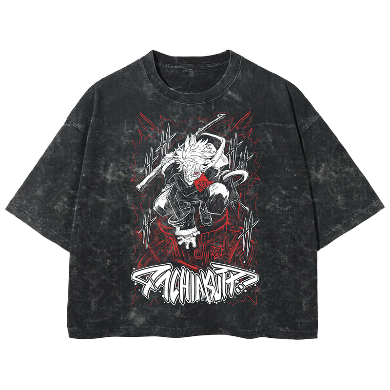 Playera streetwear premium de anime y gaming ExtraLife MX, corte boxy deluxe mineral wash heavyweight en color Acid Wash, moda urbana mexicana de culto.