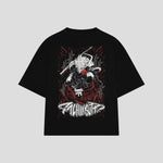 Playera streetwear premium de anime y gaming ExtraLife MX, corte boxy oversized drop shoulder heavyweight en color Deep Black y Off-White, moda urbana mexicana de culto.