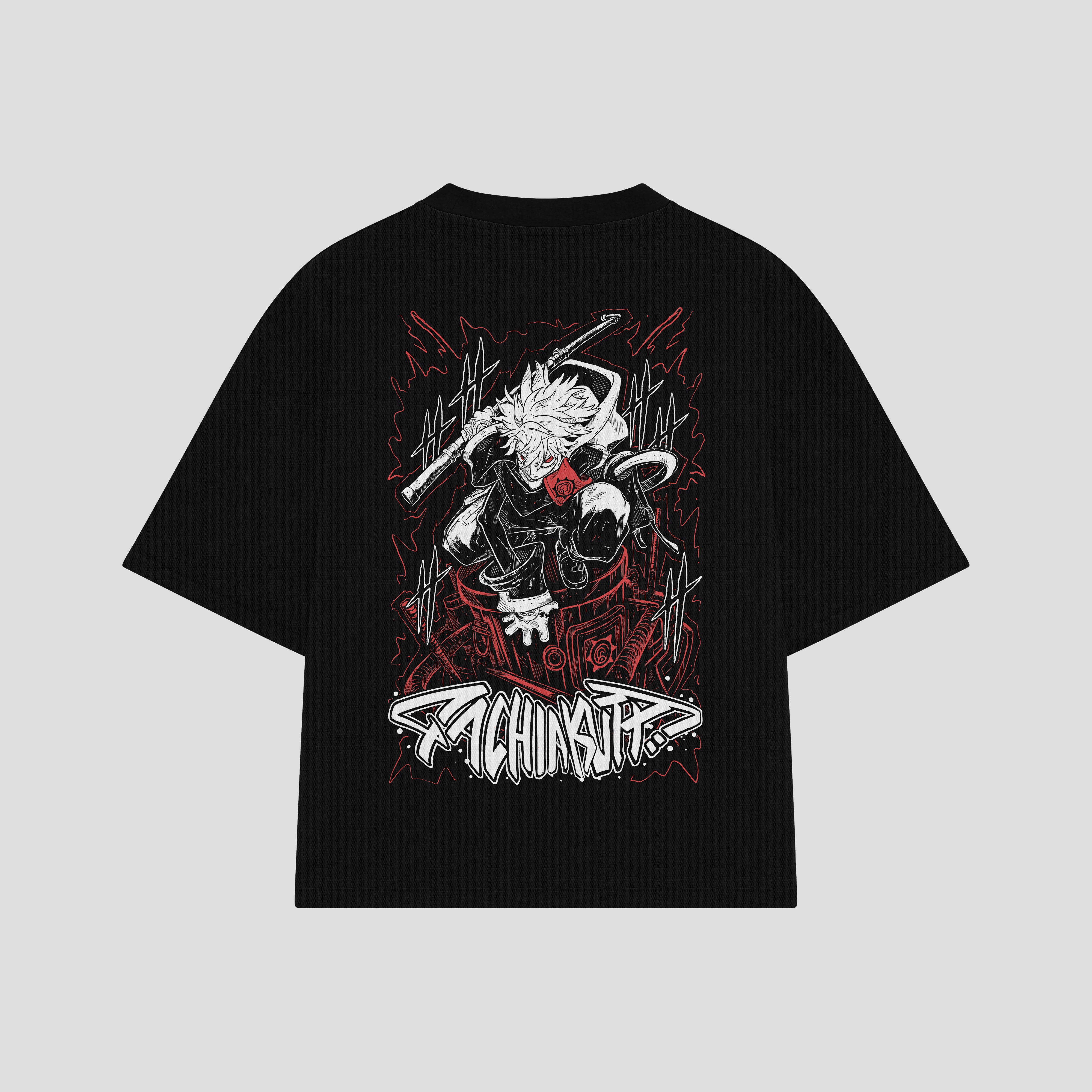 Playera streetwear premium de anime y gaming ExtraLife MX, corte boxy oversized drop shoulder heavyweight en color Deep Black y Off-White, moda urbana mexicana de culto.