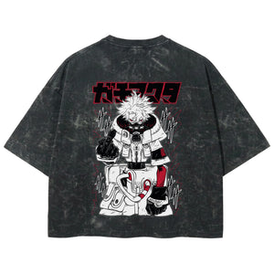 Playera streetwear premium de anime y gaming ExtraLife MX, corte boxy deluxe mineral wash heavyweight en color Acid Wash, moda urbana mexicana de culto.