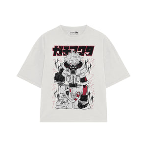 Playera streetwear premium de anime y gaming ExtraLife MX, corte boxy oversized drop shoulder heavyweight en color Deep Black y Off-White, moda urbana mexicana de culto.