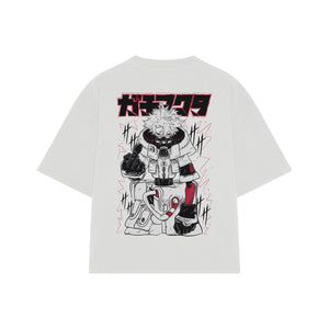 Playera streetwear premium de anime y gaming ExtraLife MX, corte boxy oversized drop shoulder heavyweight en color Deep Black y Off-White, moda urbana mexicana de culto.