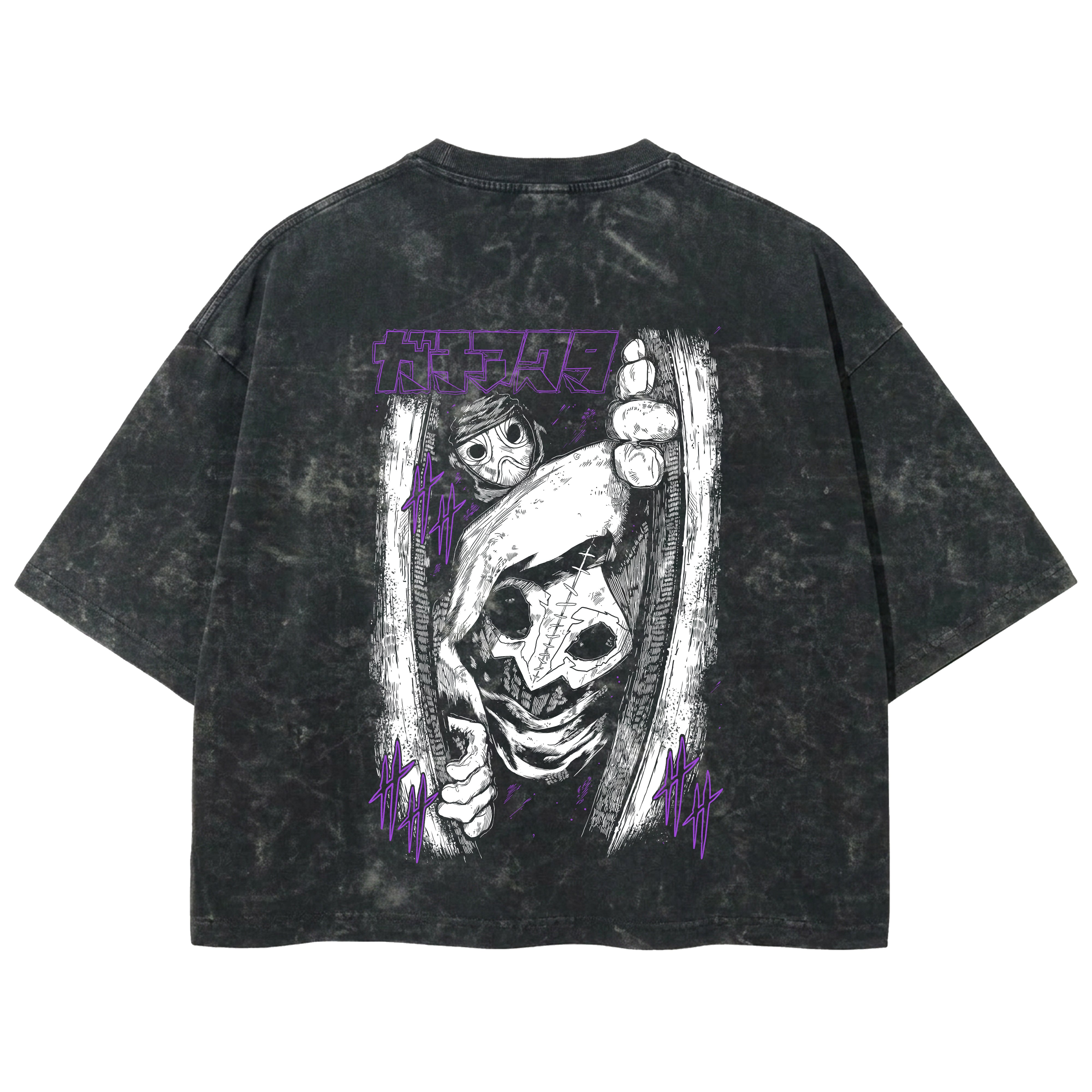 Playera streetwear premium de anime y gaming ExtraLife MX, corte boxy deluxe mineral wash heavyweight en color Acid Wash, moda urbana mexicana de culto.