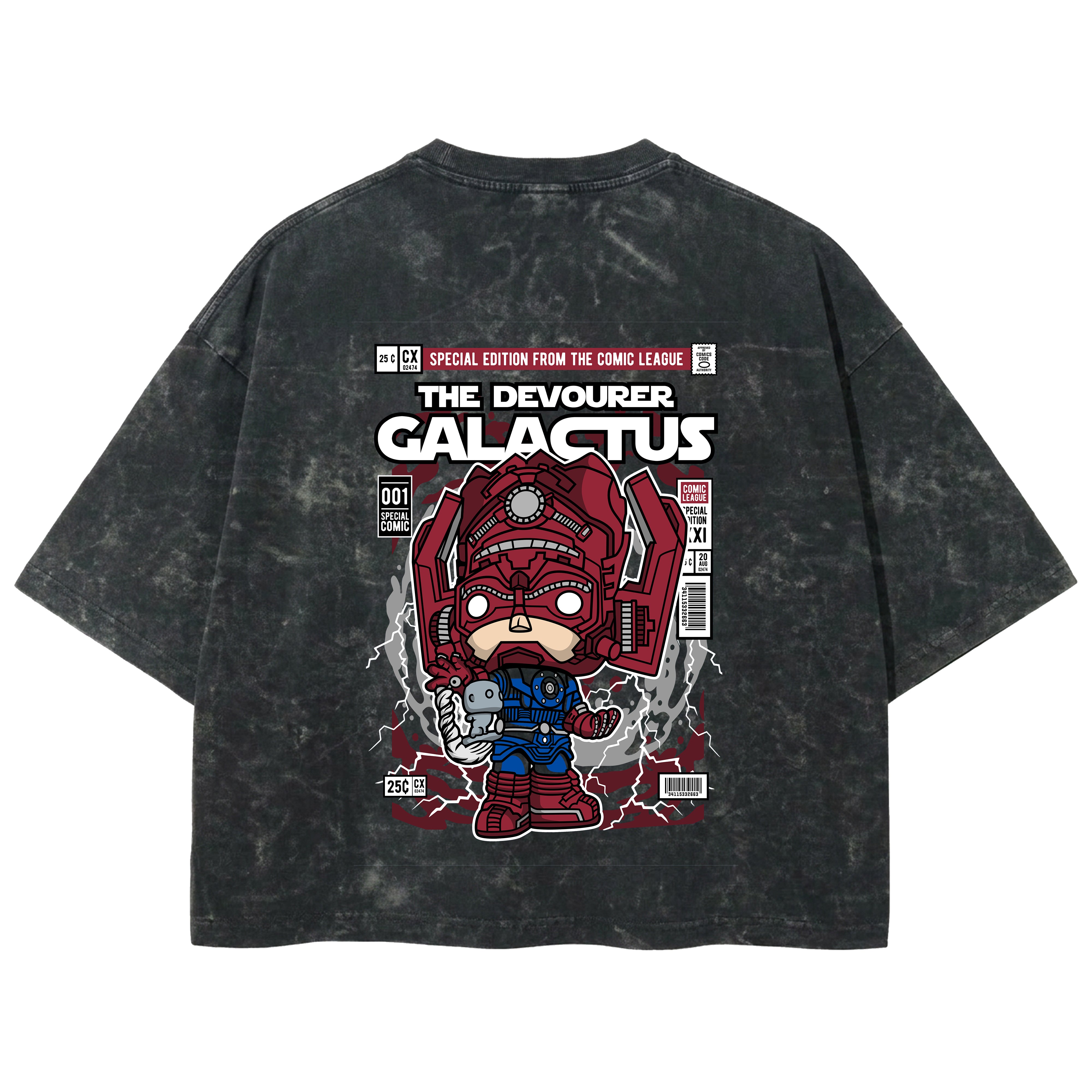 Playera streetwear premium de anime y gaming ExtraLife MX, corte boxy deluxe mineral wash heavyweight en color Acid Wash, moda urbana mexicana de culto.