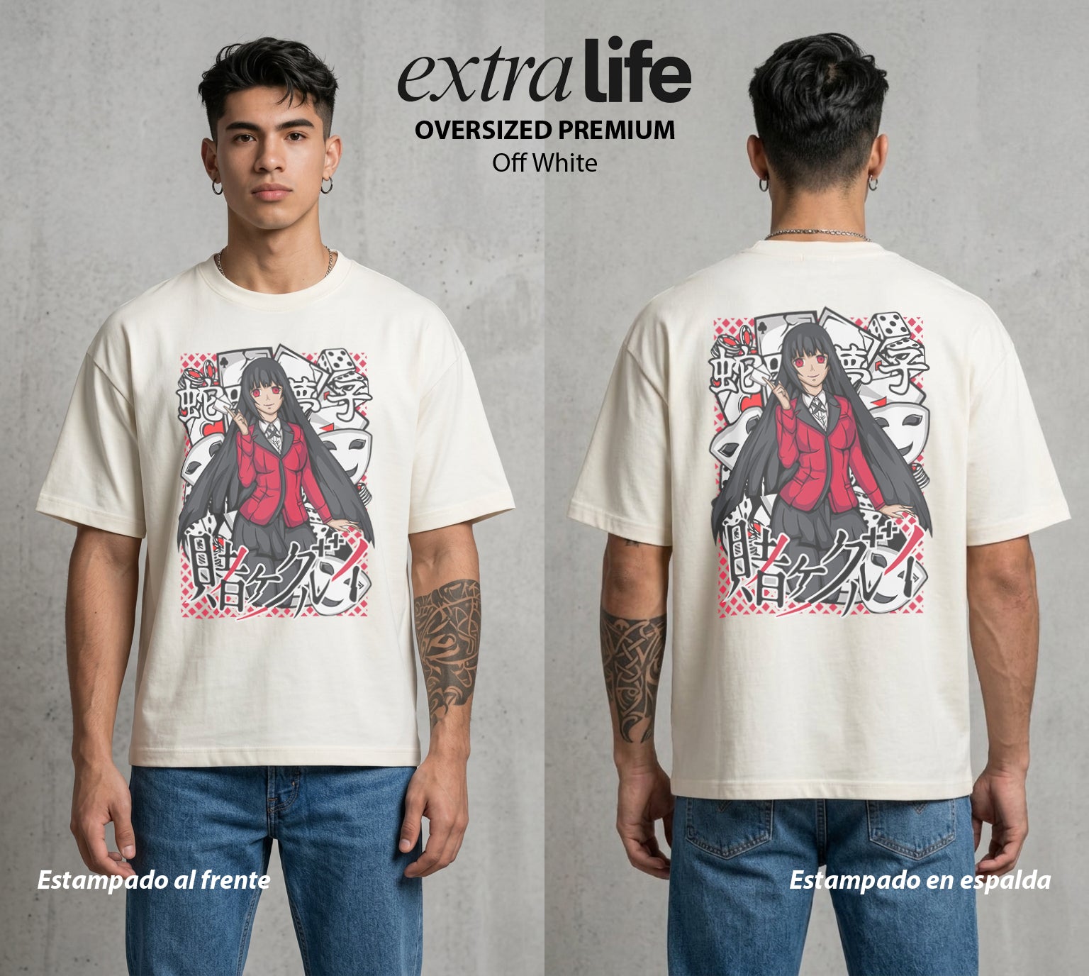 La Escuela del Apostador | La Apuesta del Alma #01516 - Playera Oversized Premium | Off White - Foto en modelo