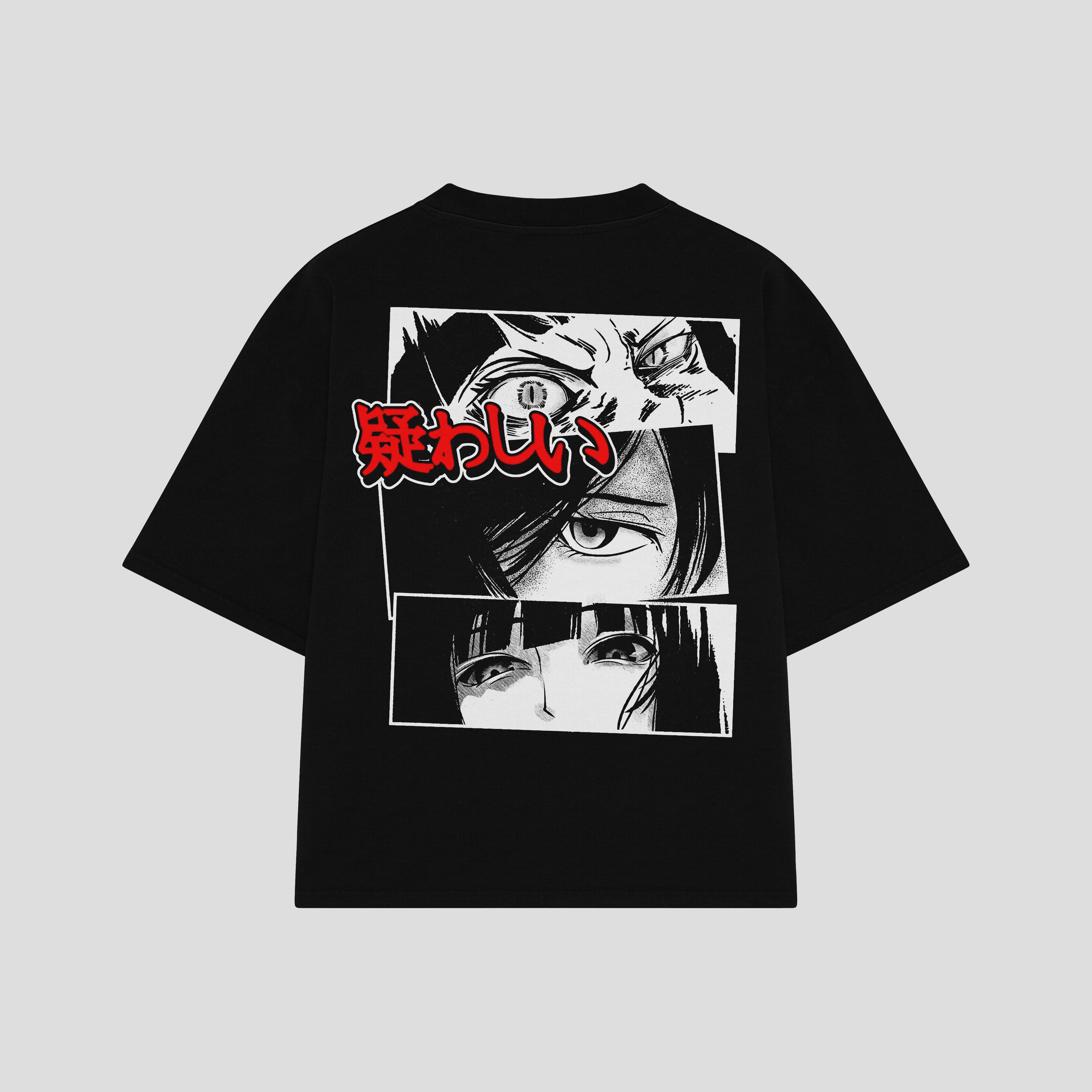 Playera streetwear premium de anime y gaming ExtraLife MX, corte boxy oversized drop shoulder heavyweight en color Deep Black y Off-White, moda urbana mexicana de culto.