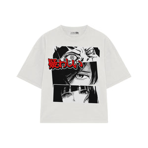 Playera streetwear premium de anime y gaming ExtraLife MX, corte boxy oversized drop shoulder heavyweight en color Deep Black y Off-White, moda urbana mexicana de culto.