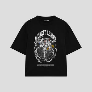 Playera streetwear premium de anime y gaming ExtraLife MX, corte boxy oversized drop shoulder heavyweight en color Deep Black y Off-White, moda urbana mexicana de culto.