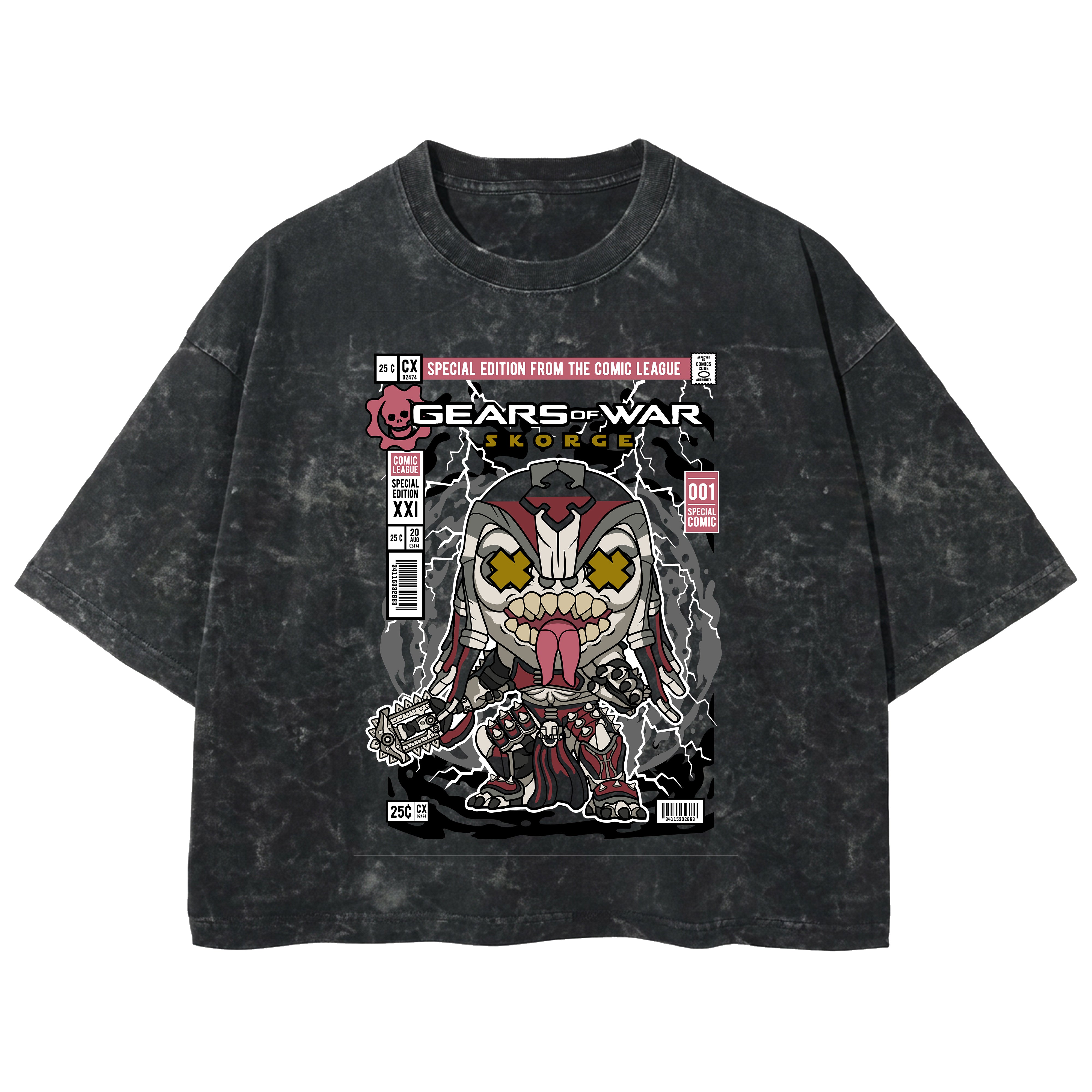 Playera streetwear premium de anime y gaming ExtraLife MX, corte boxy deluxe mineral wash heavyweight en color Acid Wash, moda urbana mexicana de culto.