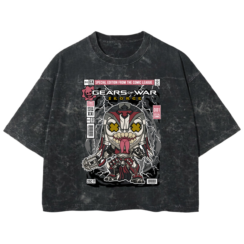 Playera streetwear premium de anime y gaming ExtraLife MX, corte boxy deluxe mineral wash heavyweight en color Acid Wash, moda urbana mexicana de culto.