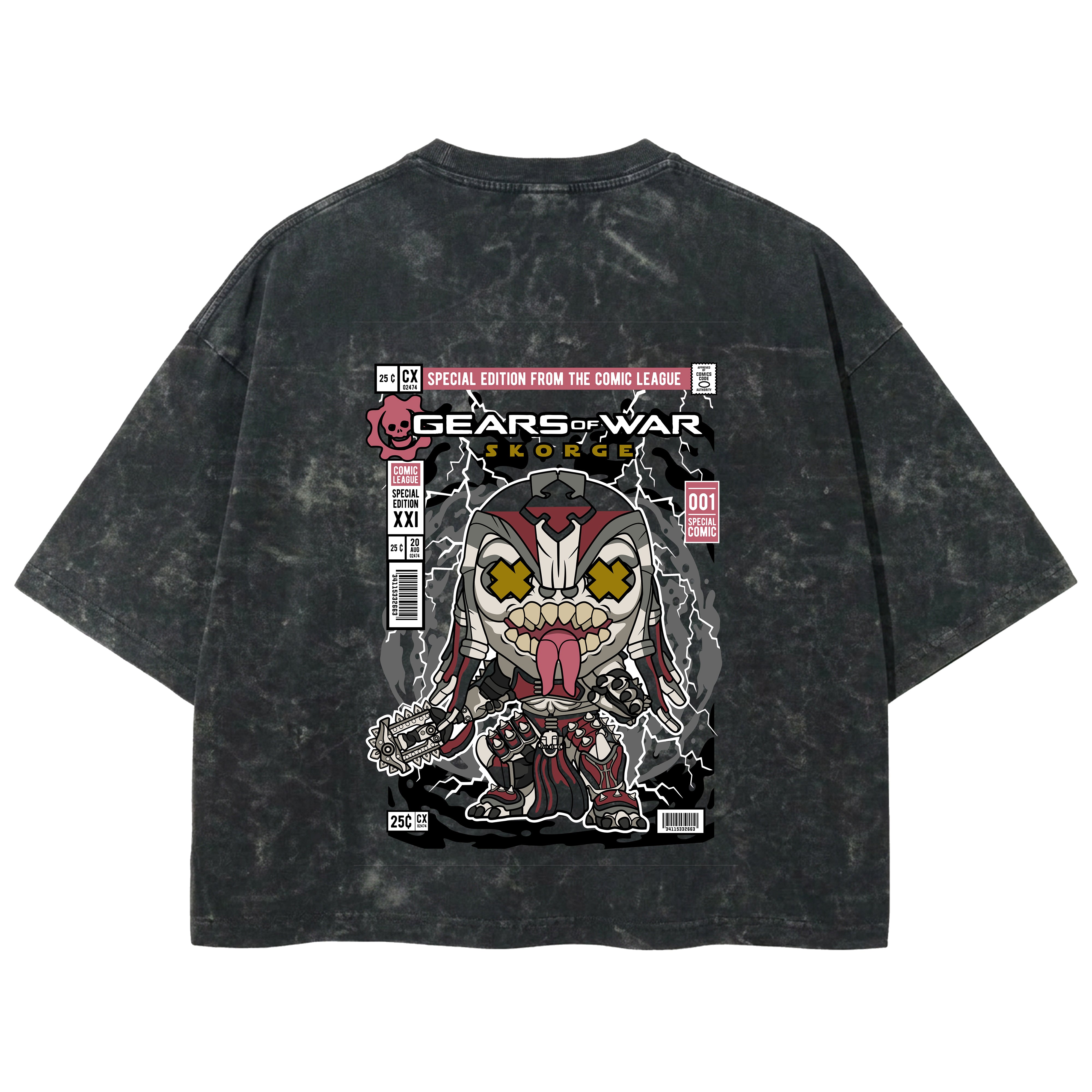 Playera streetwear premium de anime y gaming ExtraLife MX, corte boxy deluxe mineral wash heavyweight en color Acid Wash, moda urbana mexicana de culto.