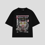 Playera streetwear premium de anime y gaming ExtraLife MX, corte boxy oversized drop shoulder heavyweight en color Deep Black y Off-White, moda urbana mexicana de culto.