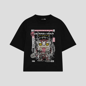 Playera streetwear premium de anime y gaming ExtraLife MX, corte boxy oversized drop shoulder heavyweight en color Deep Black y Off-White, moda urbana mexicana de culto.