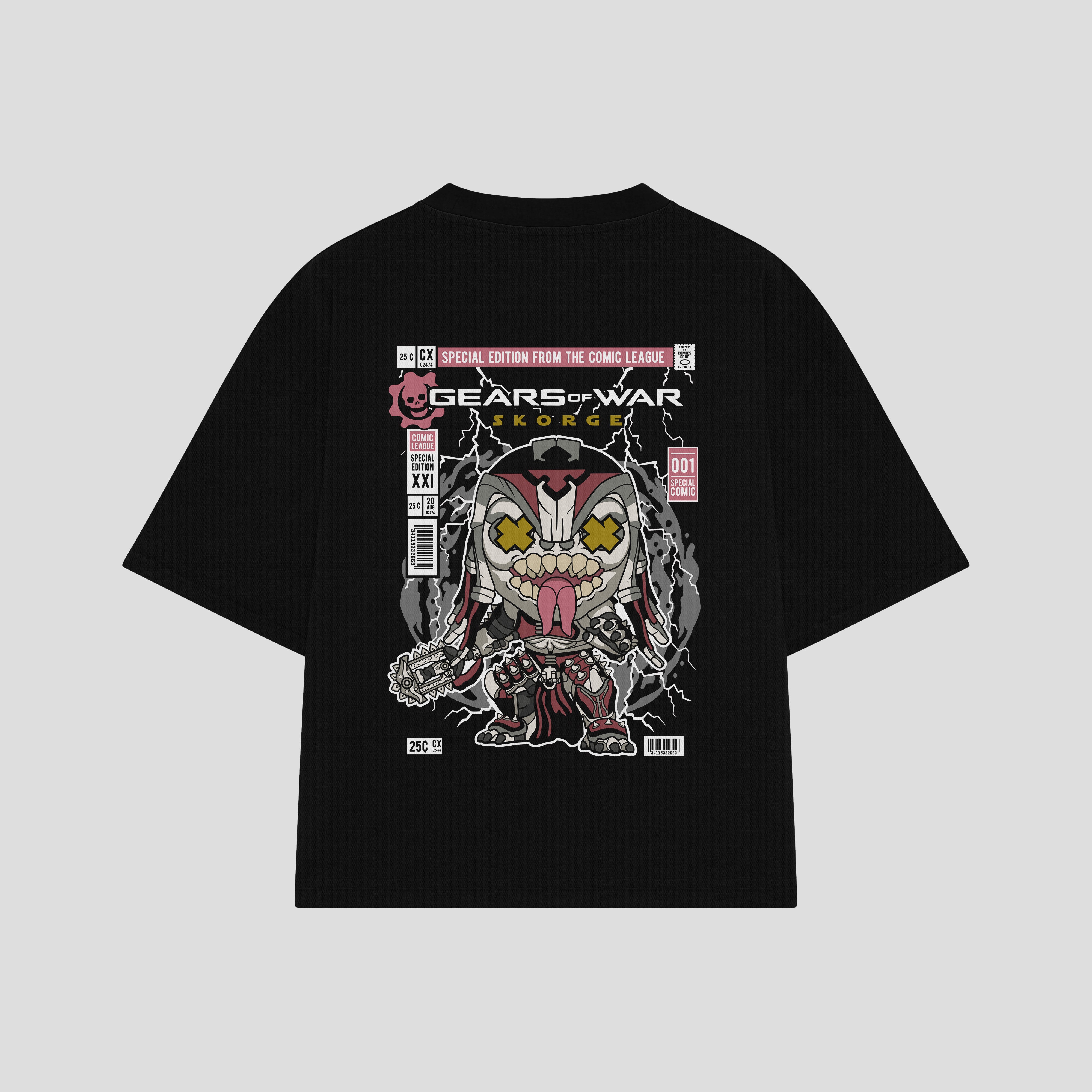 Playera streetwear premium de anime y gaming ExtraLife MX, corte boxy oversized drop shoulder heavyweight en color Deep Black y Off-White, moda urbana mexicana de culto.