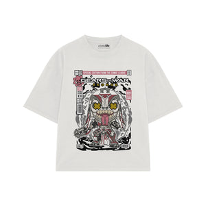 Playera streetwear premium de anime y gaming ExtraLife MX, corte boxy oversized drop shoulder heavyweight en color Deep Black y Off-White, moda urbana mexicana de culto.