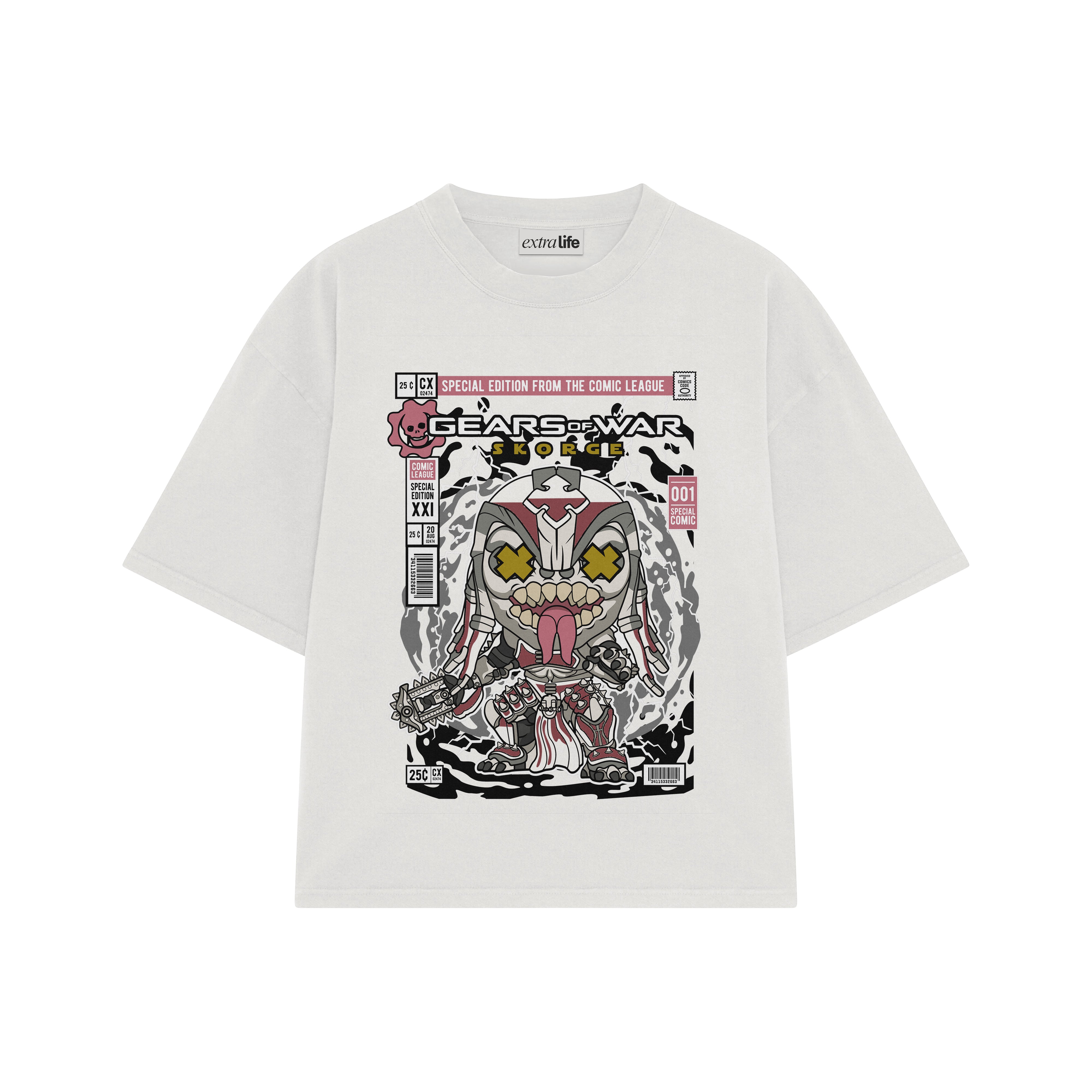 Playera streetwear premium de anime y gaming ExtraLife MX, corte boxy oversized drop shoulder heavyweight en color Deep Black y Off-White, moda urbana mexicana de culto.