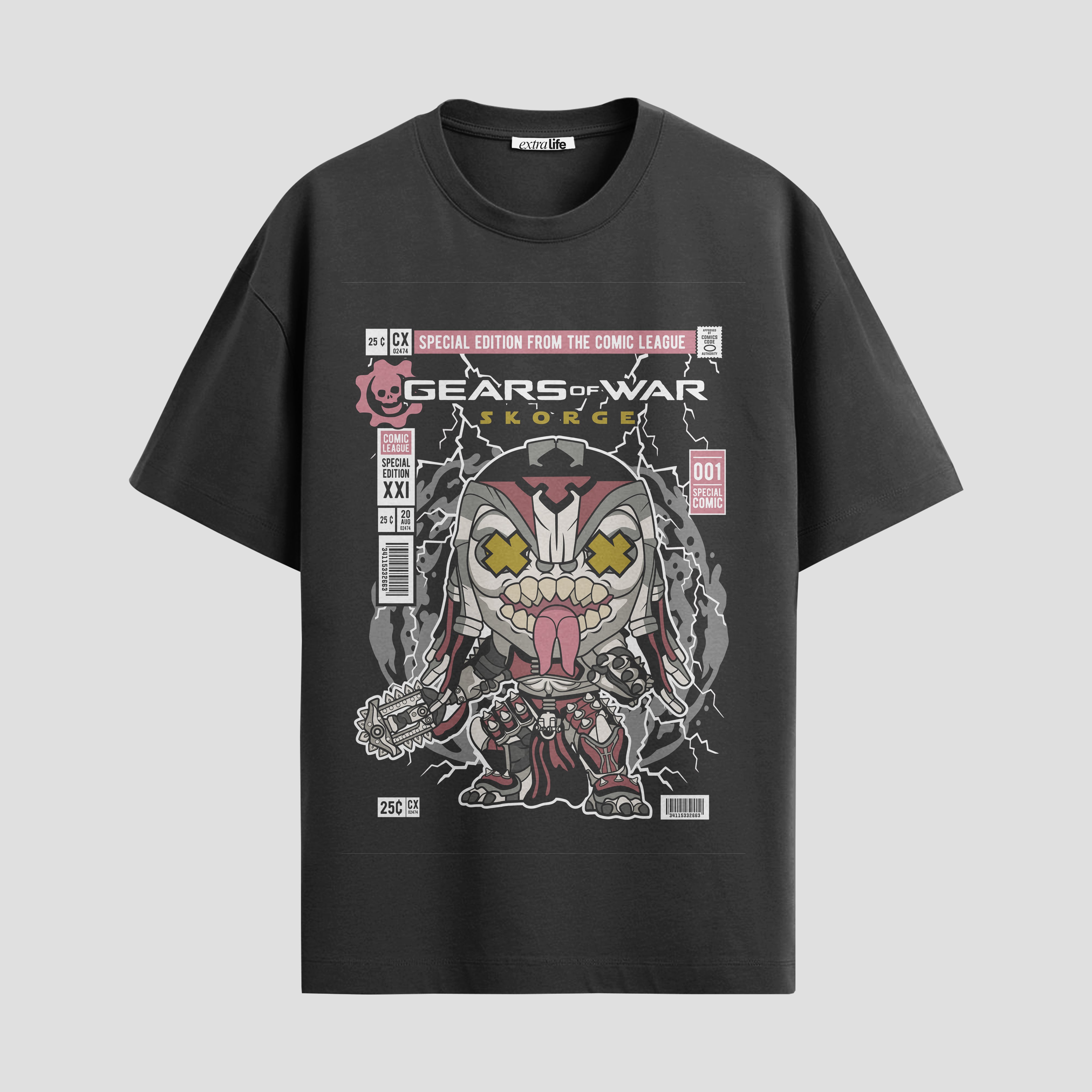 Playera urbana de anime y gaming ExtraLife MX, corte Standard Fit unisex ligero y transpirable en color Deep Black y Pure White, ropa de uso diario para gym y casual.