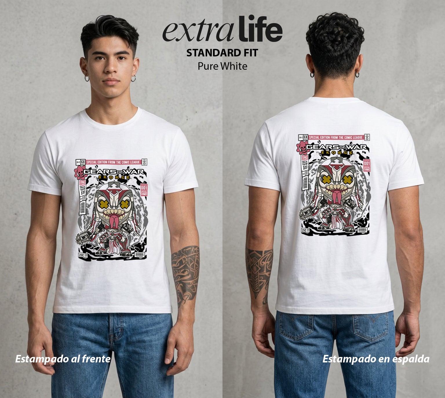 Engranajes de Batalla | Las Espinas del Frente #01520 - Playera Standard Fit | Pure White - Foto en modelo