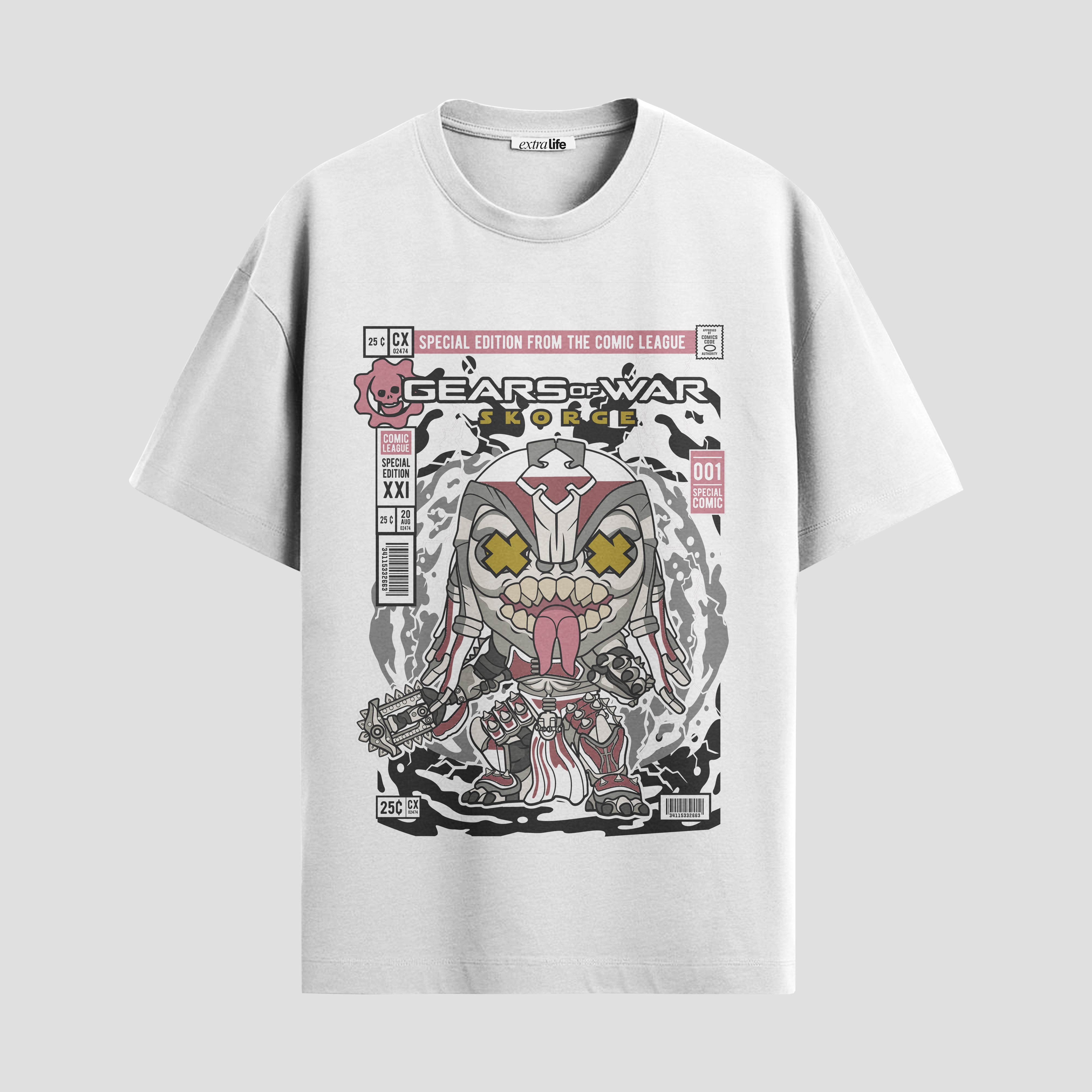 Playera urbana de anime y gaming ExtraLife MX, corte Standard Fit unisex ligero y transpirable en color Deep Black y Pure White, ropa de uso diario para gym y casual.