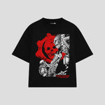 Playera streetwear premium de anime y gaming ExtraLife MX, corte boxy oversized drop shoulder heavyweight en color Deep Black y Off-White, moda urbana mexicana de culto.