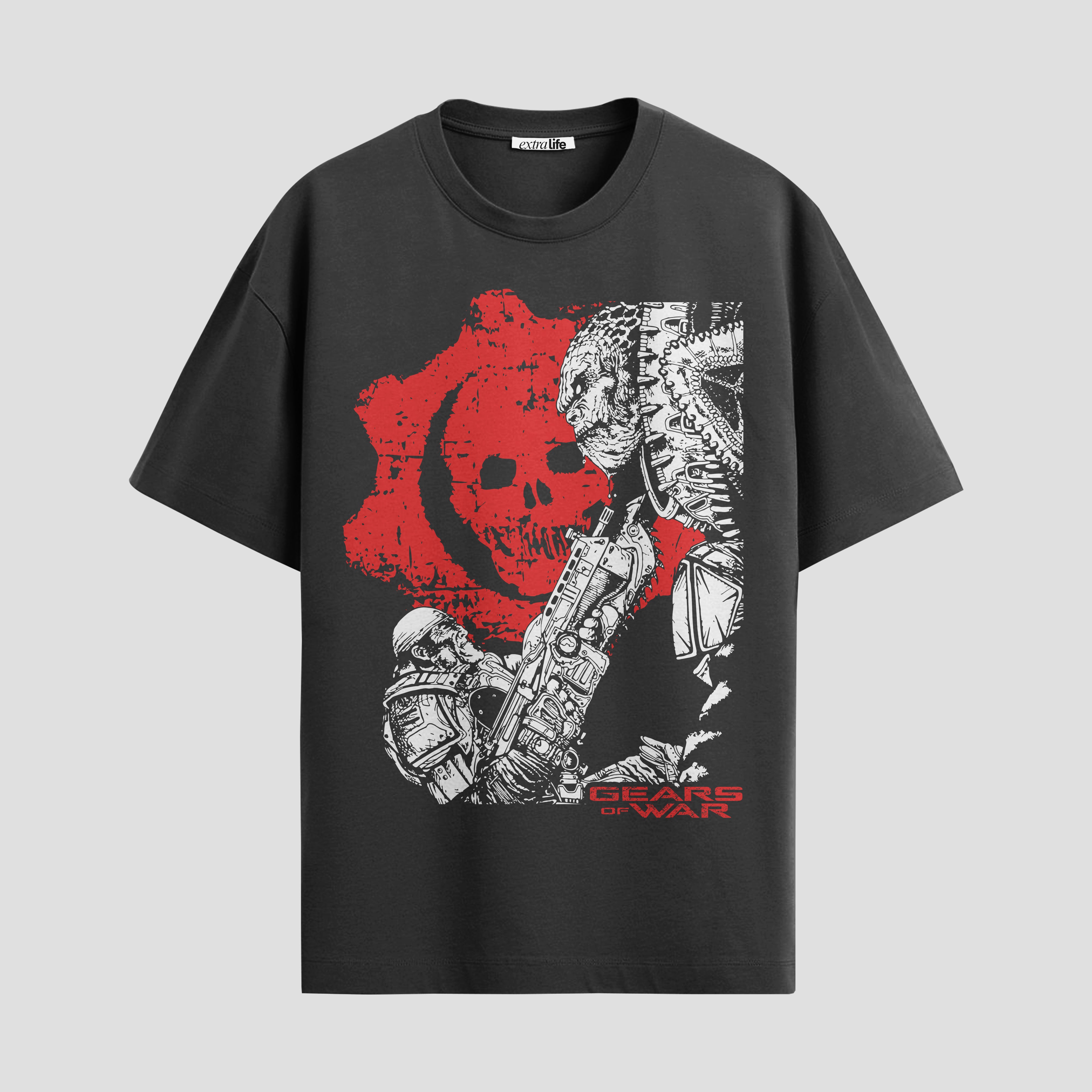 Playera urbana de anime y gaming ExtraLife MX, corte Standard Fit unisex ligero y transpirable en color Deep Black y Pure White, ropa de uso diario para gym y casual.