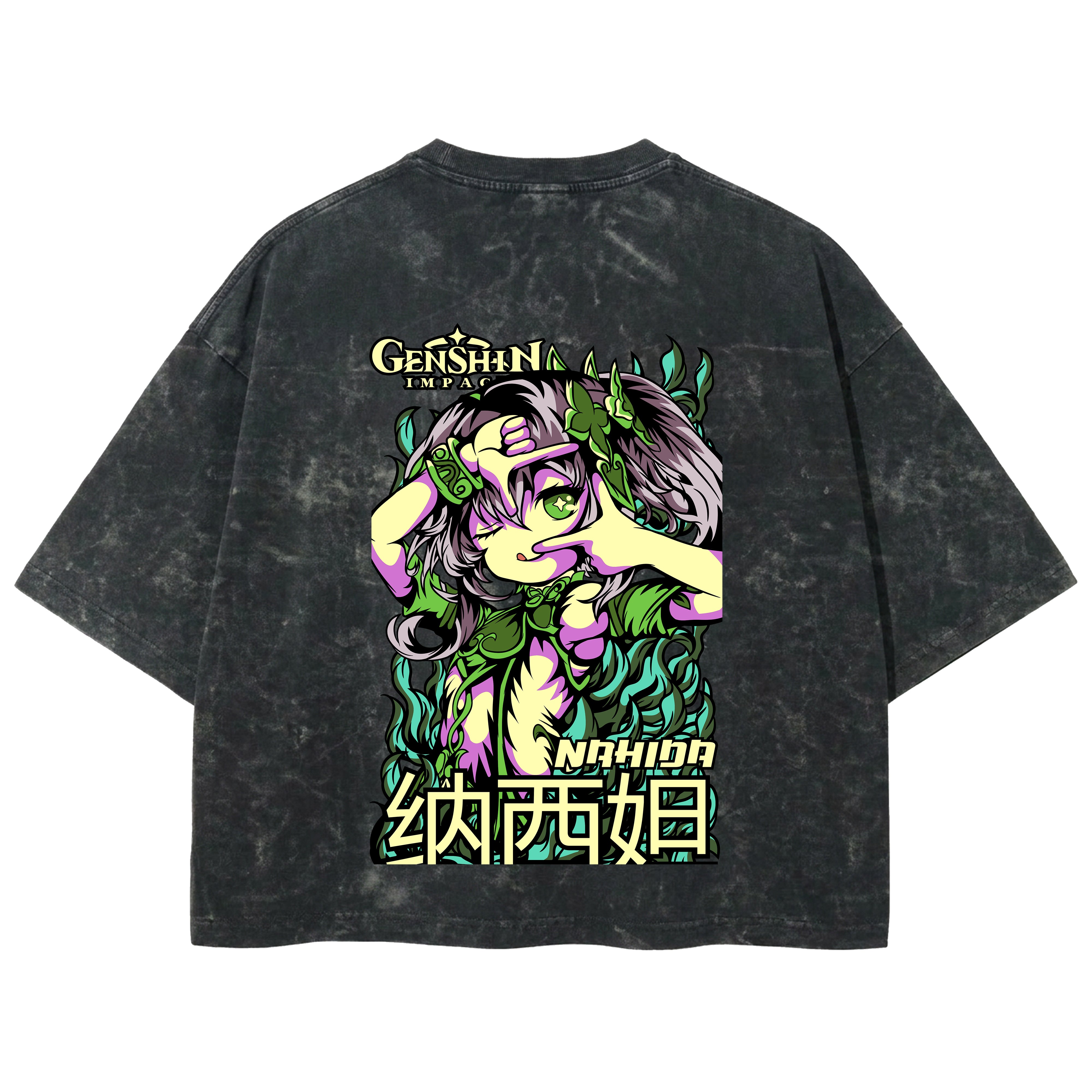 Playera streetwear premium de anime y gaming ExtraLife MX, corte boxy deluxe mineral wash heavyweight en color Acid Wash, moda urbana mexicana de culto.