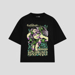 Playera streetwear premium de anime y gaming ExtraLife MX, corte boxy oversized drop shoulder heavyweight en color Deep Black y Off-White, moda urbana mexicana de culto.