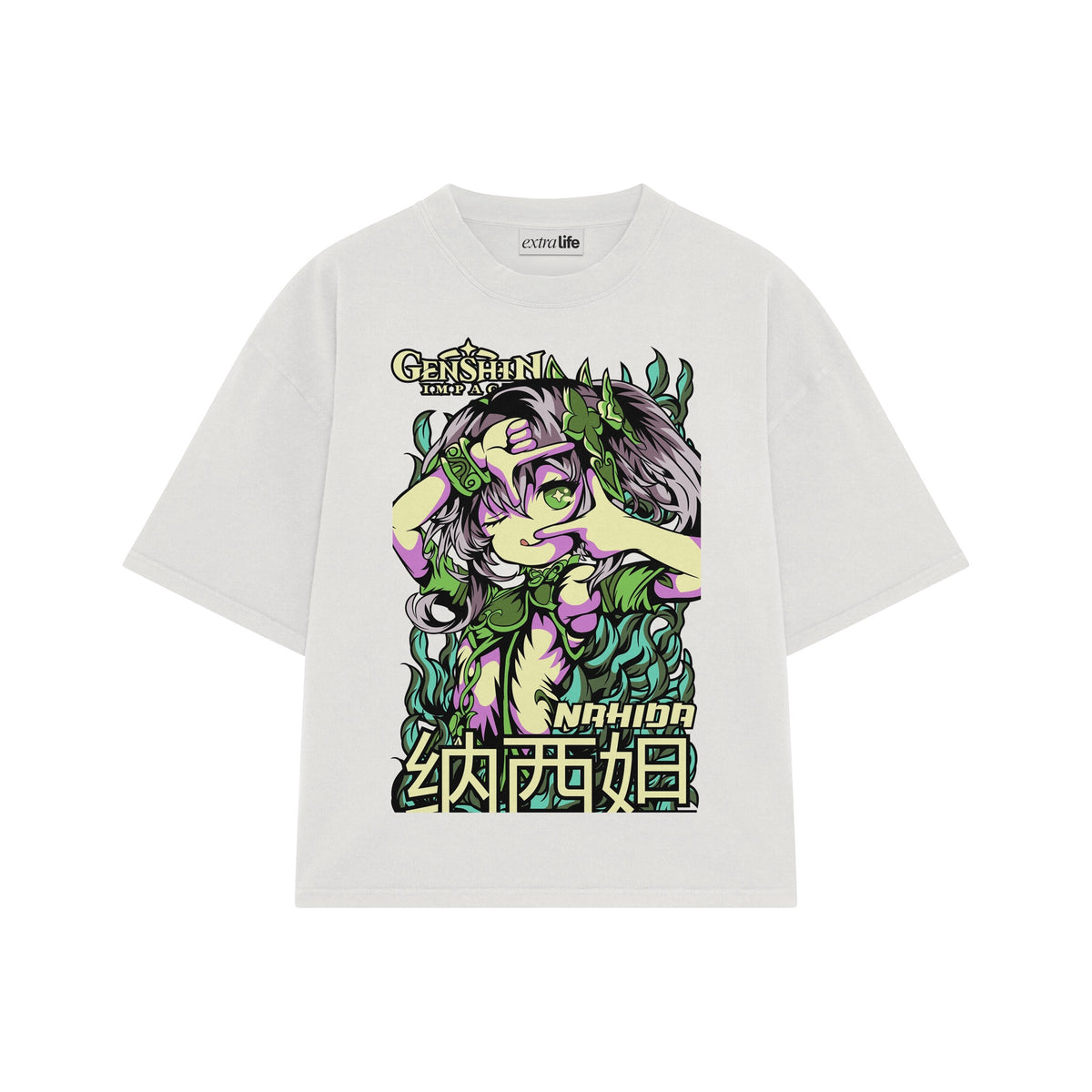 Playera streetwear premium de anime y gaming ExtraLife MX, corte oversized drop shoulder ligero y fresco en color Deep Black y Off-White, moda urbana mexicana de culto.