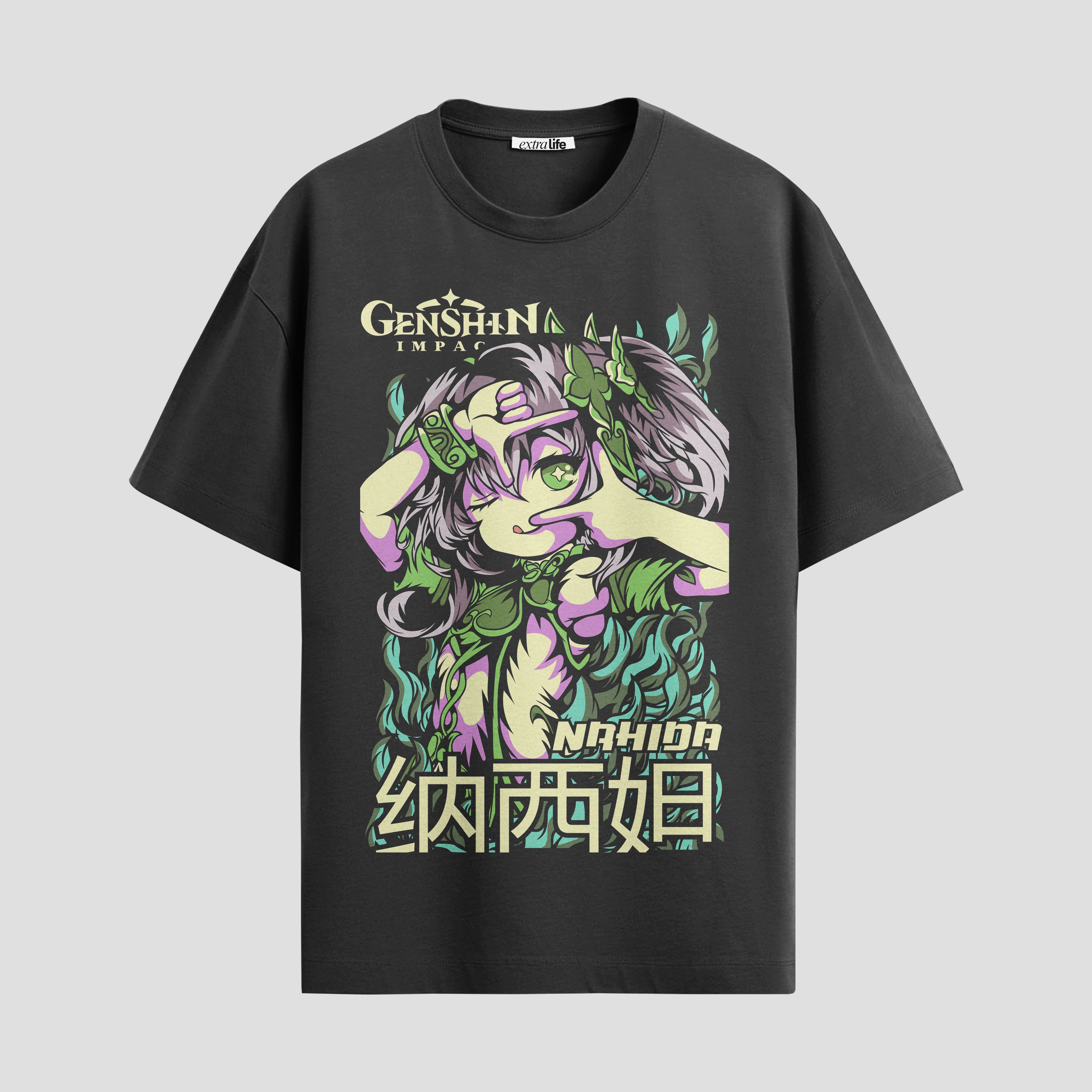 Playera urbana de anime y gaming ExtraLife MX, corte Standard Fit unisex ligero y transpirable en color Deep Black y Pure White, ropa de uso diario para gym y casual.