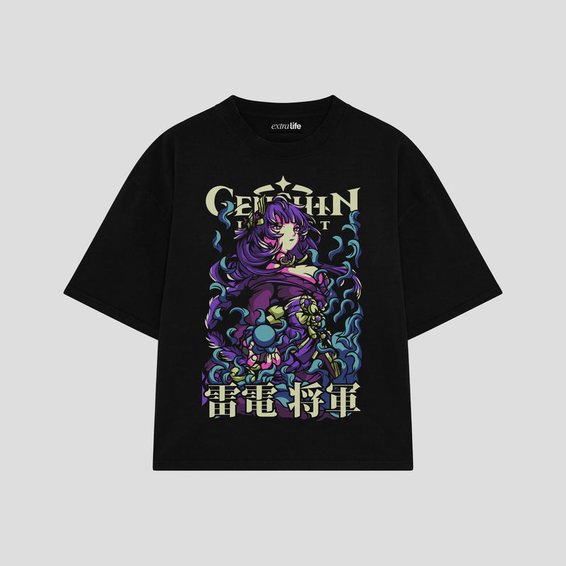 Playera streetwear premium de anime y gaming ExtraLife MX, corte boxy oversized drop shoulder heavyweight en color Deep Black y Off-White, moda urbana mexicana de culto.