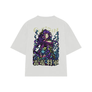 Playera streetwear premium de anime y gaming ExtraLife MX, corte boxy oversized drop shoulder heavyweight en color Deep Black y Off-White, moda urbana mexicana de culto.