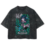 Playera streetwear premium de anime y gaming ExtraLife MX, corte boxy deluxe mineral wash heavyweight en color Acid Wash, moda urbana mexicana de culto.