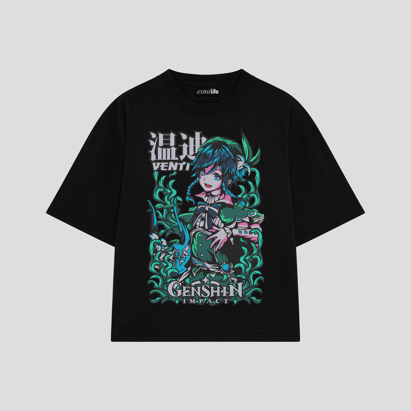 Playera streetwear premium de anime y gaming ExtraLife MX, corte boxy oversized drop shoulder heavyweight en color Deep Black y Off-White, moda urbana mexicana de culto.